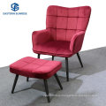 Comfortable Leisure Chair with Stool Red Morden Velvet Single Sofa